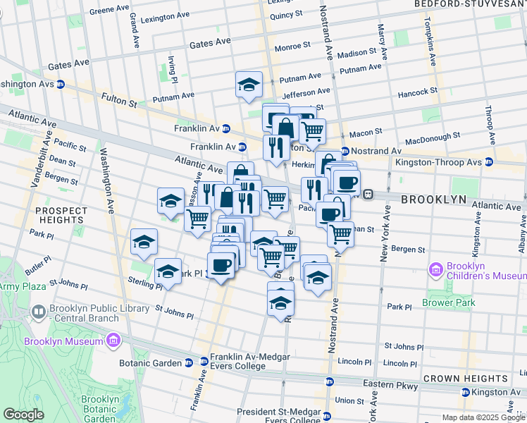 map of restaurants, bars, coffee shops, grocery stores, and more near 1076 Dean Street in Brooklyn