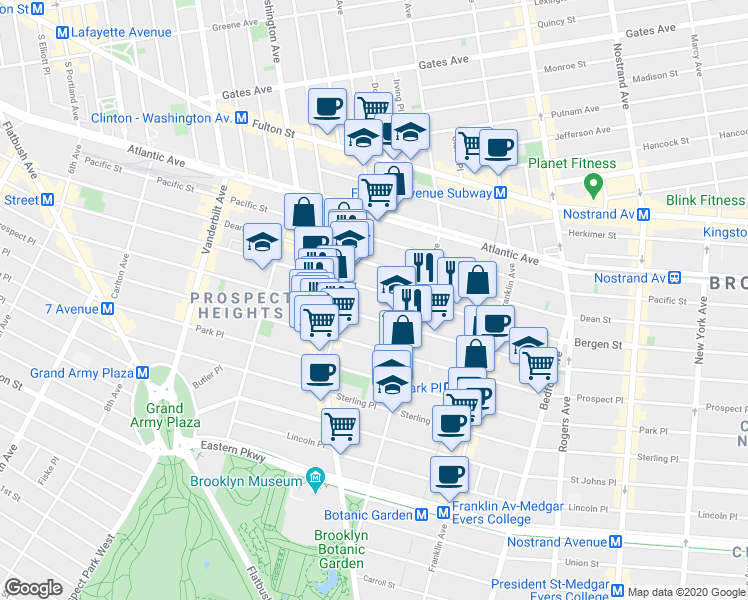 map of restaurants, bars, coffee shops, grocery stores, and more near 430 Saint Marks Avenue in Brooklyn