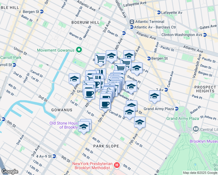 map of restaurants, bars, coffee shops, grocery stores, and more near 208 5th Avenue in Brooklyn
