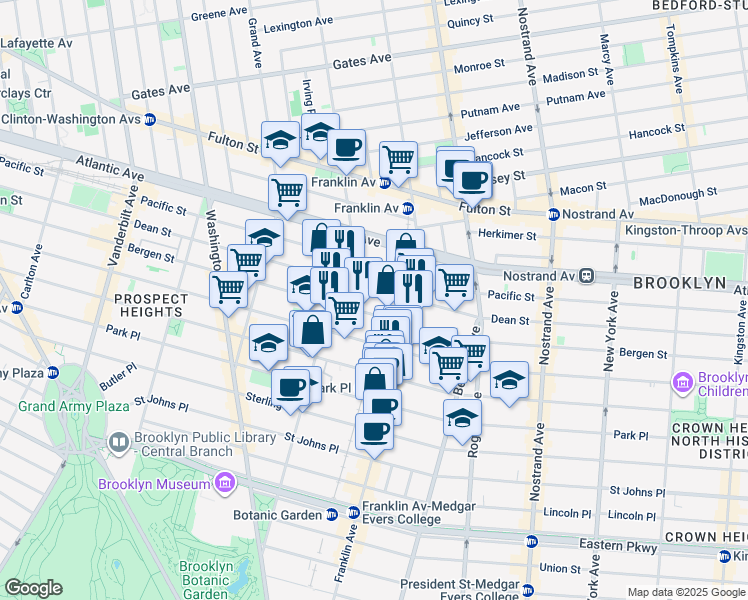 map of restaurants, bars, coffee shops, grocery stores, and more near 904 Bergen Street in Brooklyn