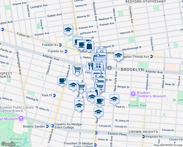 map of restaurants, bars, coffee shops, grocery stores, and more near 1147 Dean Street in Brooklyn