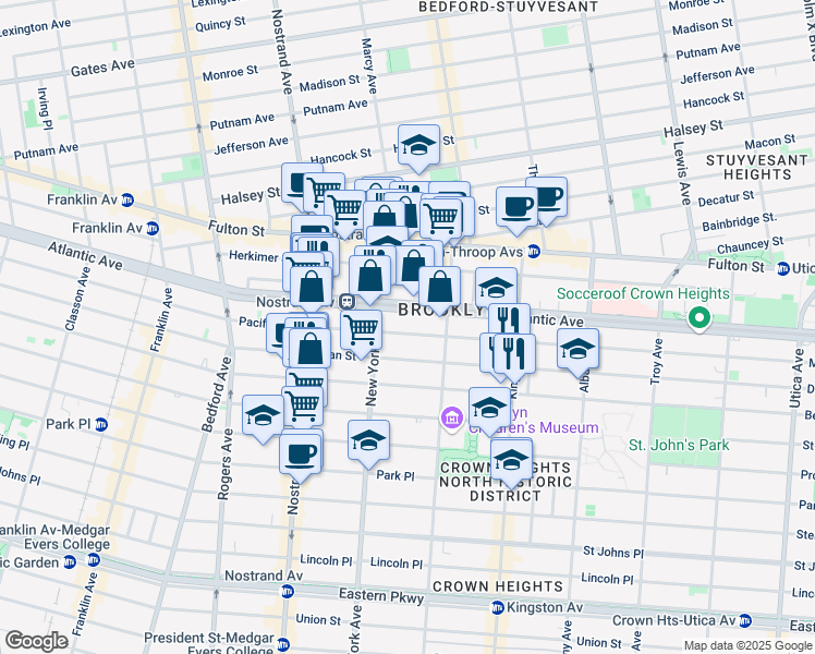 map of restaurants, bars, coffee shops, grocery stores, and more near 1393 Pacific Street in Brooklyn