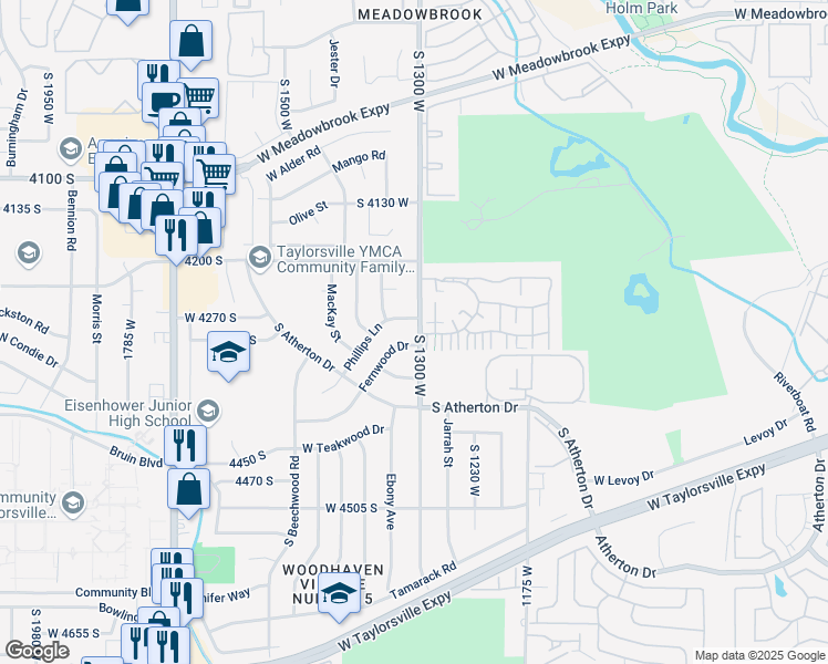map of restaurants, bars, coffee shops, grocery stores, and more near 4288 South 1300 West in Taylorsville