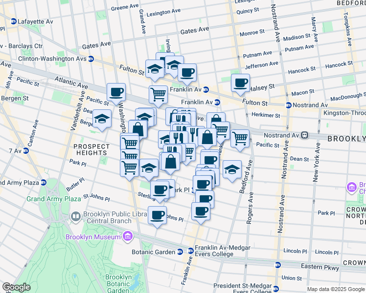 map of restaurants, bars, coffee shops, grocery stores, and more near 663 Classon Avenue in Brooklyn