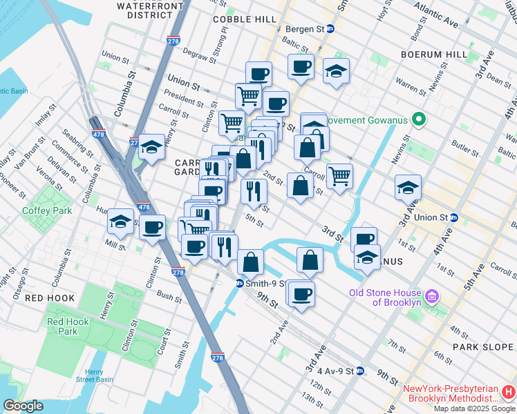 map of restaurants, bars, coffee shops, grocery stores, and more near 3856 4th Street in Brooklyn