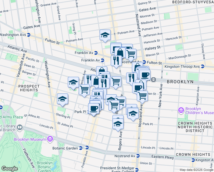map of restaurants, bars, coffee shops, grocery stores, and more near 1076 Dean Street in Brooklyn
