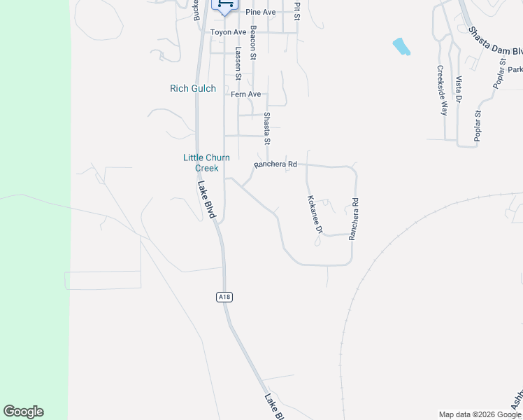 map of restaurants, bars, coffee shops, grocery stores, and more near 17829 Ranchera Road in Shasta Lake