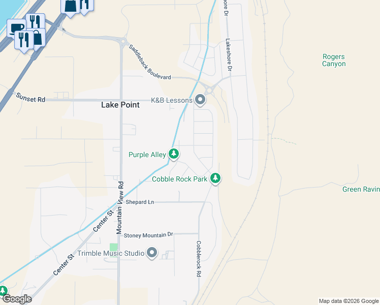 map of restaurants, bars, coffee shops, grocery stores, and more near 1999 Rock Hollow Road in Lake Point