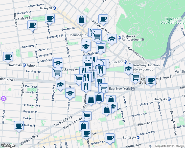 map of restaurants, bars, coffee shops, grocery stores, and more near 29 Monaco Place in Brooklyn