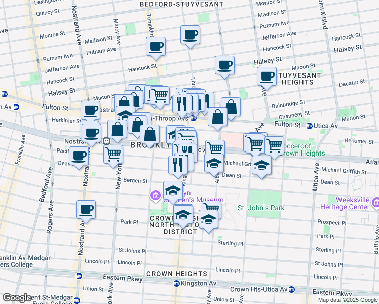 map of restaurants, bars, coffee shops, grocery stores, and more near 1474 Pacific Street in Brooklyn