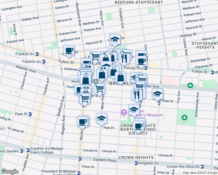 map of restaurants, bars, coffee shops, grocery stores, and more near 1311 Dean Street in Brooklyn