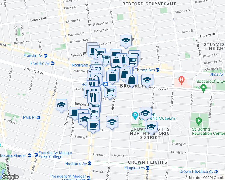 map of restaurants, bars, coffee shops, grocery stores, and more near in Brooklyn