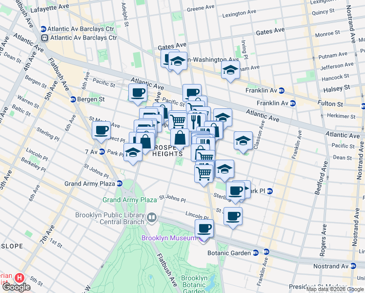 map of restaurants, bars, coffee shops, grocery stores, and more near 347 Prospect Place in Brooklyn