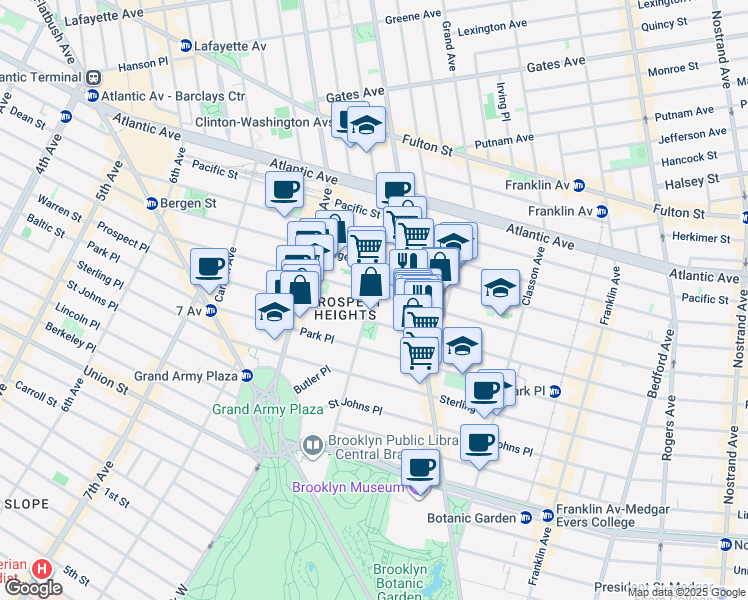 map of restaurants, bars, coffee shops, grocery stores, and more near 347 Prospect Place in Brooklyn