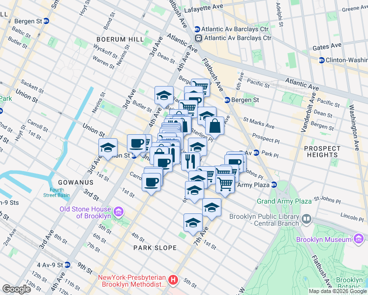 map of restaurants, bars, coffee shops, grocery stores, and more near 40 Lincoln Place in Brooklyn