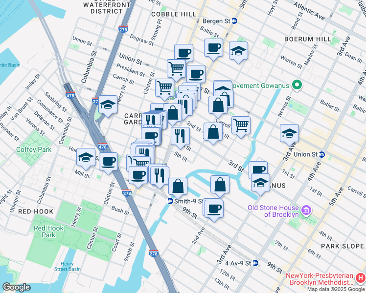 map of restaurants, bars, coffee shops, grocery stores, and more near 3856 4th Street in Brooklyn
