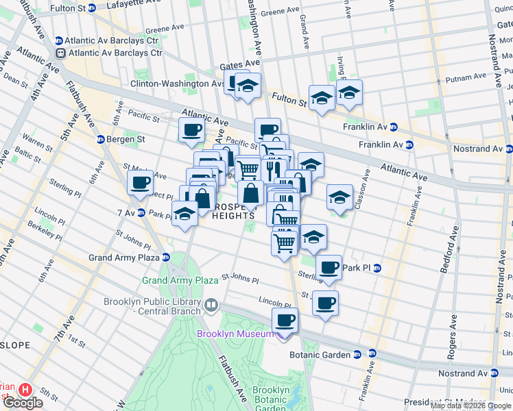 map of restaurants, bars, coffee shops, grocery stores, and more near 347 Prospect Place in Brooklyn
