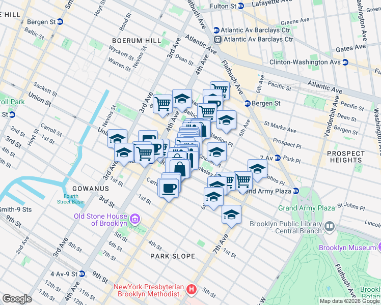 map of restaurants, bars, coffee shops, grocery stores, and more near 720 Degraw Street in Brooklyn