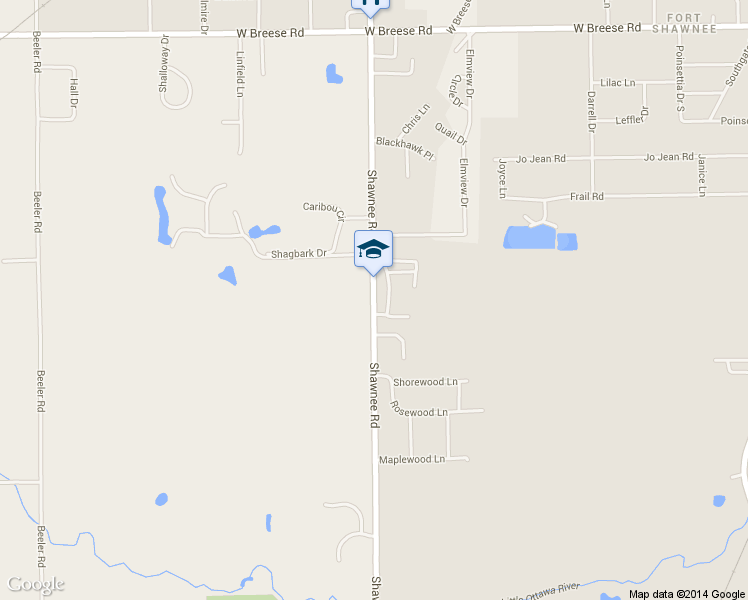 map of restaurants, bars, coffee shops, grocery stores, and more near 4295 Shawnee Rd in Lima