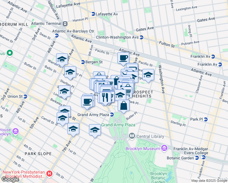 map of restaurants, bars, coffee shops, grocery stores, and more near 186 Prospect Place in Brooklyn