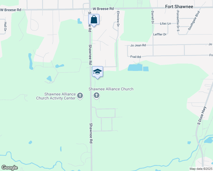 map of restaurants, bars, coffee shops, grocery stores, and more near 4295 Shawnee Road in Lima