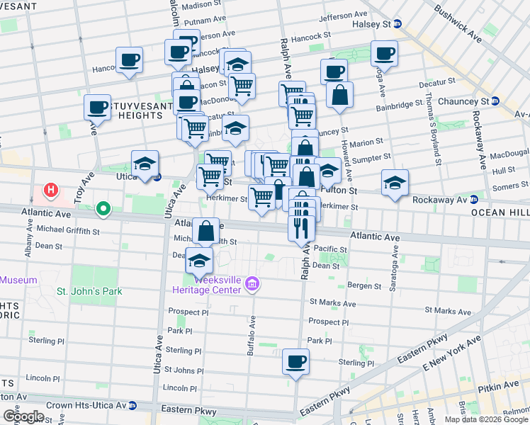 map of restaurants, bars, coffee shops, grocery stores, and more near in Brooklyn