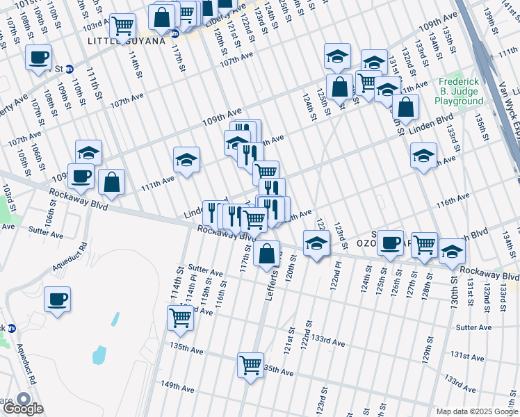 map of restaurants, bars, coffee shops, grocery stores, and more near in Queens