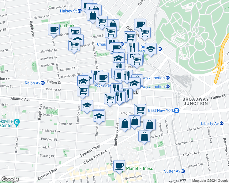 map of restaurants, bars, coffee shops, grocery stores, and more near in Brooklyn