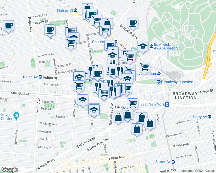 map of restaurants, bars, coffee shops, grocery stores, and more near in Brooklyn