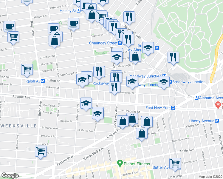 map of restaurants, bars, coffee shops, grocery stores, and more near in Brooklyn
