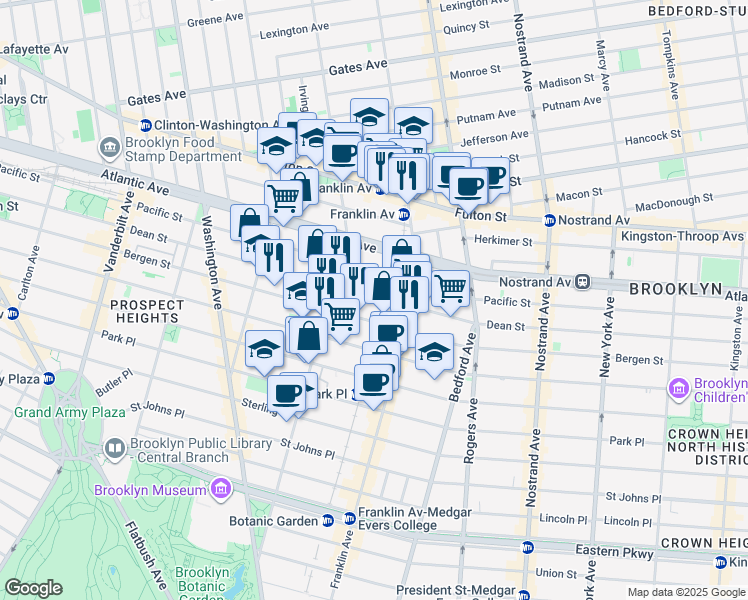 map of restaurants, bars, coffee shops, grocery stores, and more near 1062 Pacific Street in Brooklyn