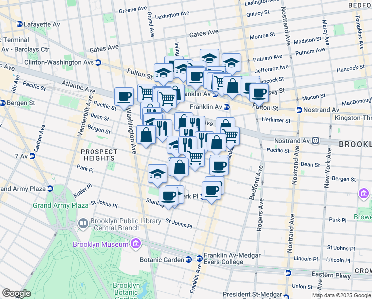 map of restaurants, bars, coffee shops, grocery stores, and more near 630 Classon Avenue in Brooklyn
