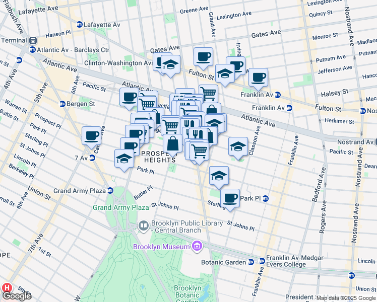 map of restaurants, bars, coffee shops, grocery stores, and more near 720 Bergen Street in Brooklyn