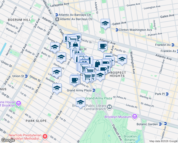map of restaurants, bars, coffee shops, grocery stores, and more near 631 Carlton Avenue in Brooklyn