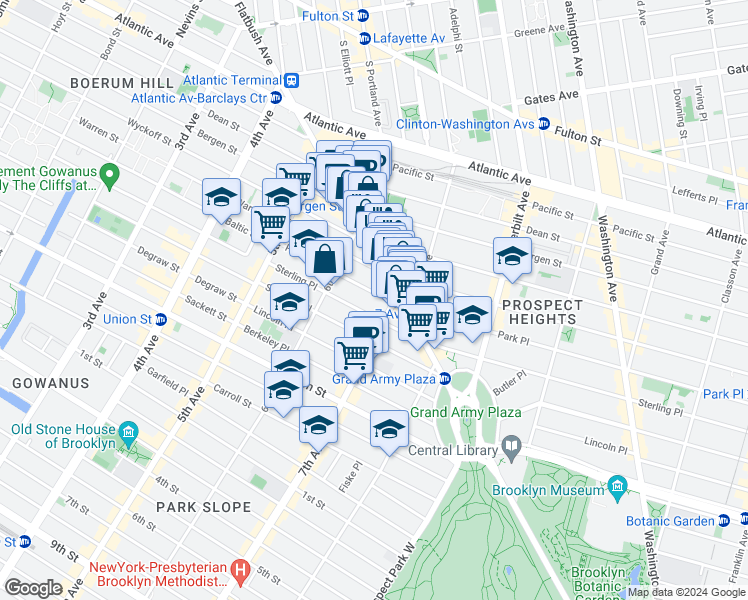 map of restaurants, bars, coffee shops, grocery stores, and more near 114 Prospect Place in Brooklyn