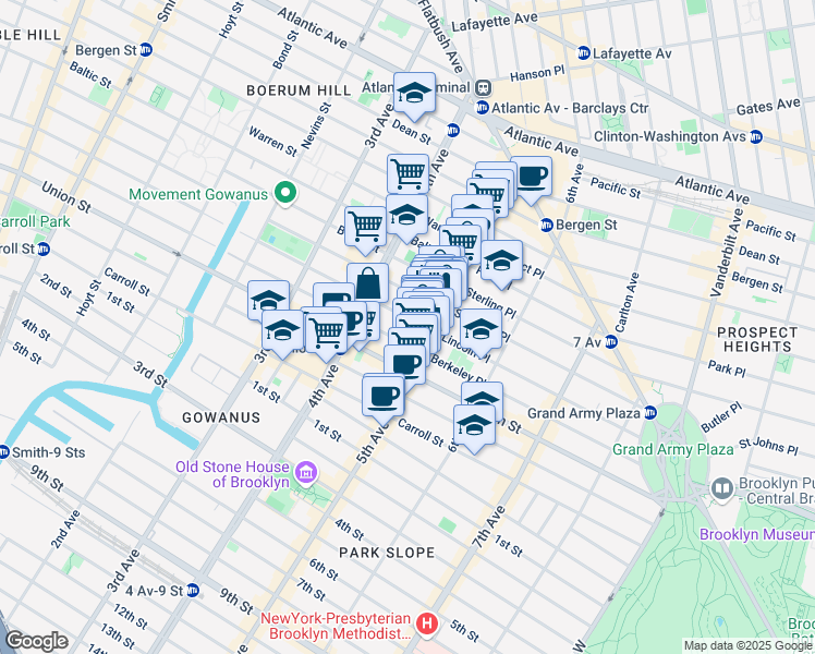 map of restaurants, bars, coffee shops, grocery stores, and more near 398 Douglass Street in Brooklyn