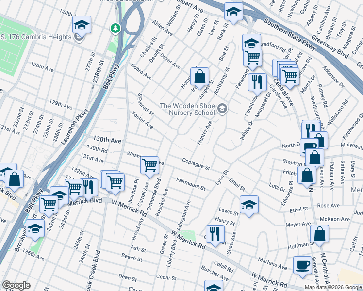 map of restaurants, bars, coffee shops, grocery stores, and more near 83 Nottingham Avenue in Valley Stream