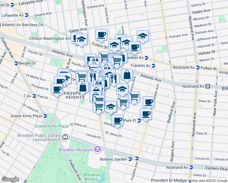 map of restaurants, bars, coffee shops, grocery stores, and more near 801 Bergen Street in Brooklyn