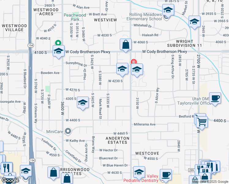 map of restaurants, bars, coffee shops, grocery stores, and more near 3299 Meadowbrook Drive in Salt Lake City