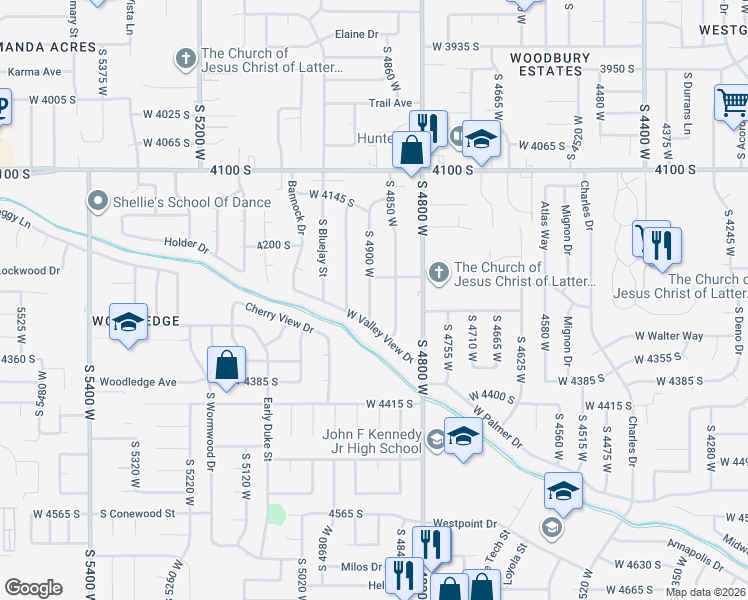 map of restaurants, bars, coffee shops, grocery stores, and more near 4279 South 4900 West in West Valley City