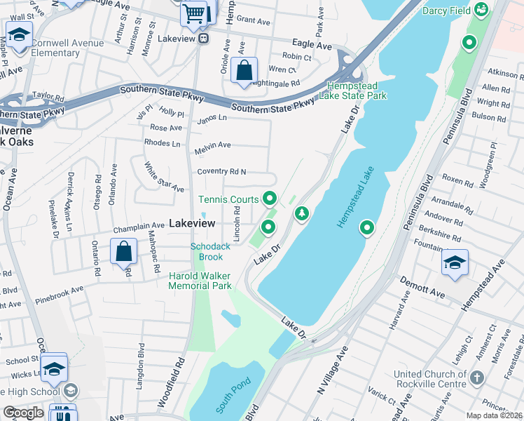 map of restaurants, bars, coffee shops, grocery stores, and more near 53 Carol Street in West Hempstead