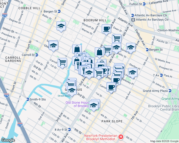 map of restaurants, bars, coffee shops, grocery stores, and more near 265 3rd Avenue in Brooklyn