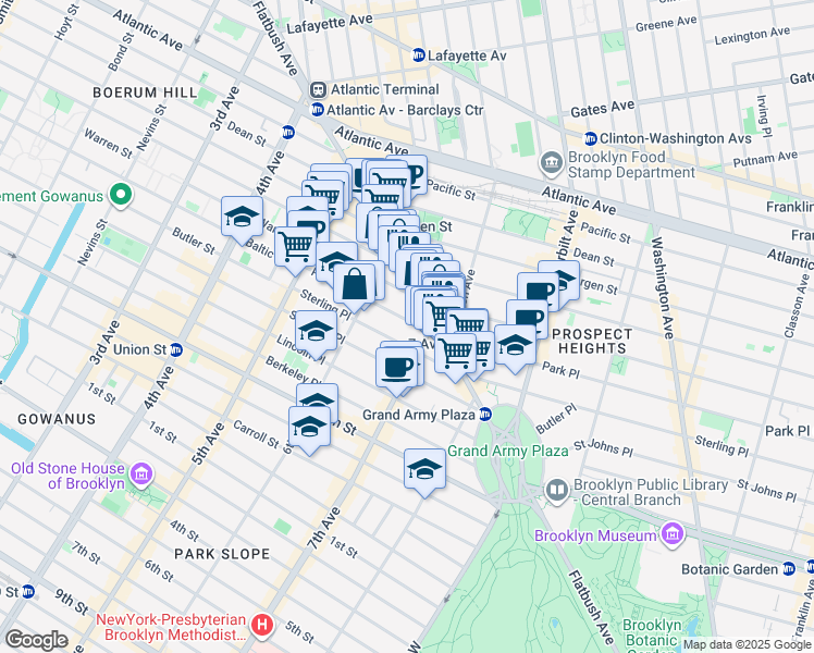map of restaurants, bars, coffee shops, grocery stores, and more near 114 Prospect Place in Brooklyn