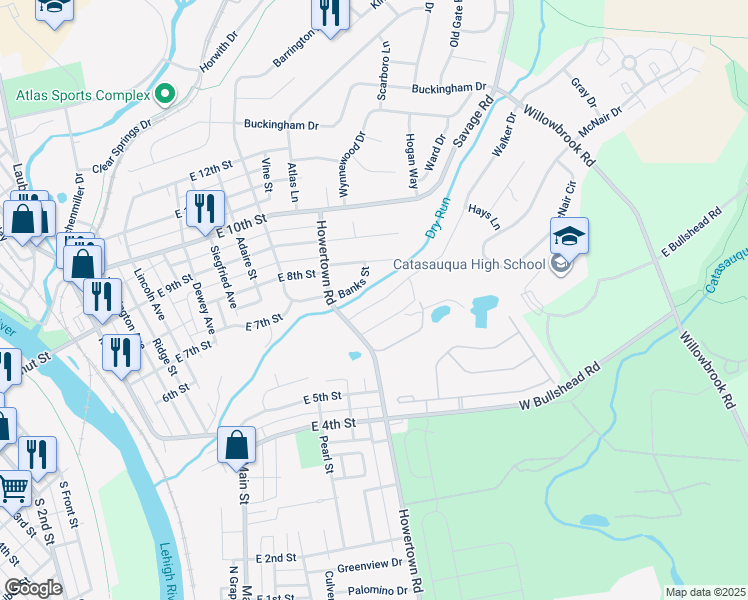 map of restaurants, bars, coffee shops, grocery stores, and more near 649 Walker Drive in Northampton