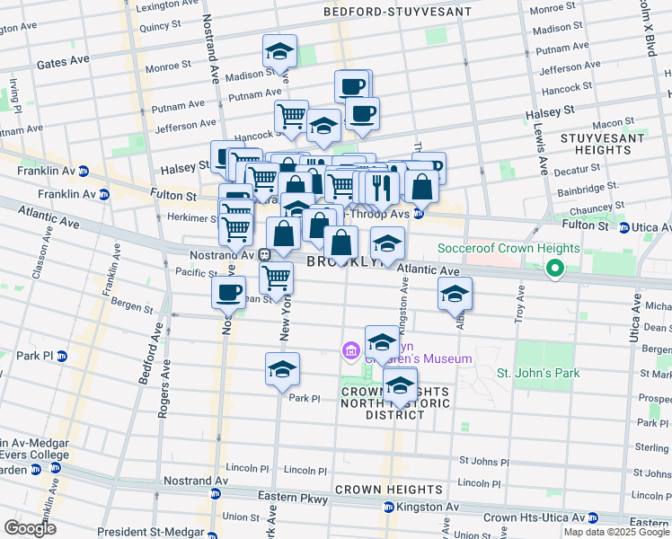 map of restaurants, bars, coffee shops, grocery stores, and more near 1426 Atlantic Avenue in Brooklyn