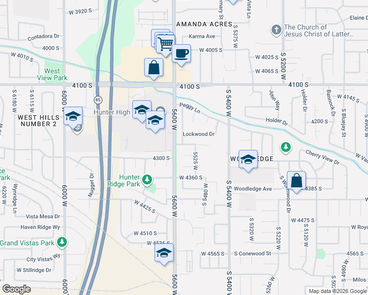 map of restaurants, bars, coffee shops, grocery stores, and more near 4250 Brookfield Way in Salt Lake City