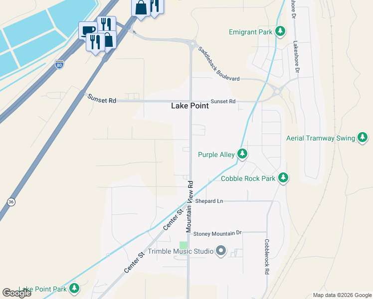 map of restaurants, bars, coffee shops, grocery stores, and more near 8201 Mountain View Road in Lake Point