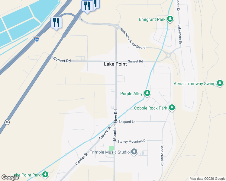 map of restaurants, bars, coffee shops, grocery stores, and more near 8201 Mountain View Road in Lake Point