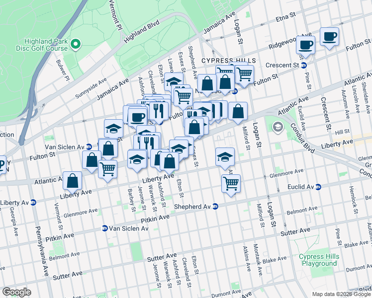 map of restaurants, bars, coffee shops, grocery stores, and more near 211 Elton Street in Brooklyn