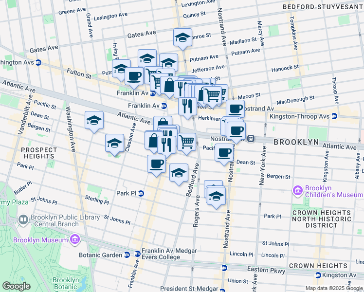 map of restaurants, bars, coffee shops, grocery stores, and more near 1153 Pacific Street in Brooklyn
